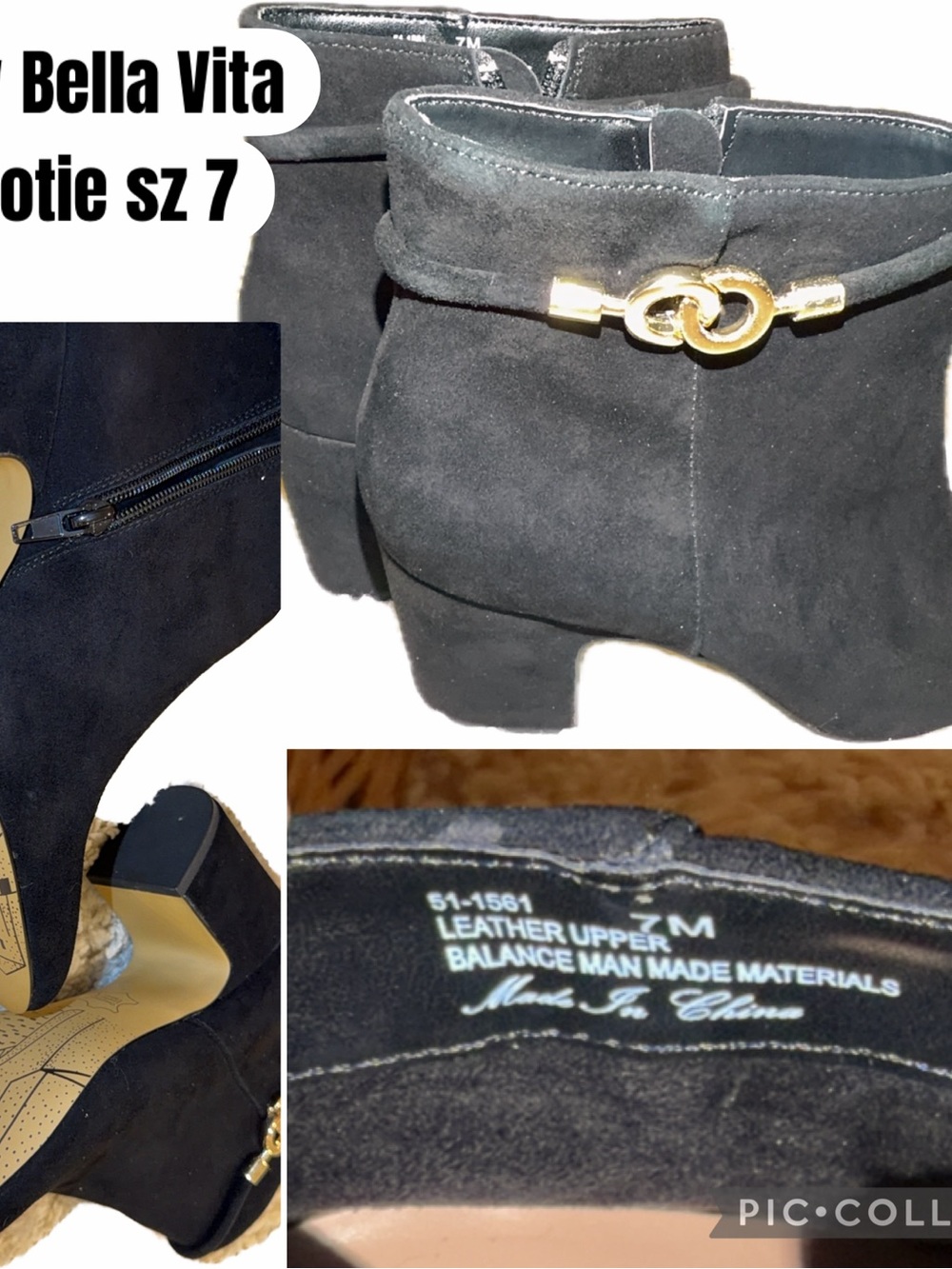 Bella Vita Black Suede Ankle Booties with Gold Loop Accent